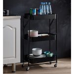 5-SOGA 3 Tier Steel Black Foldable Kitchen Cart Multi-Functional Shelves Portable Storage Organizer with Wheels