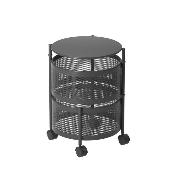 1-SOGA 2 Tier Steel Round Rotating Kitchen Cart Multi-Functional Shelves Portable Storage Organizer with Wheels