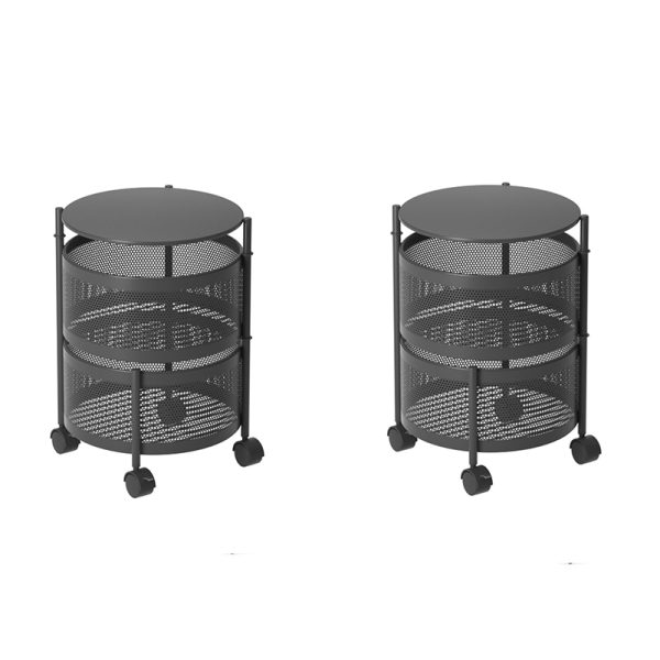 1-SOGA 2X 2 Tier Steel Round Rotating Kitchen Cart Multi-Functional Shelves Portable Storage Organizer with Wheels