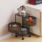 3-SOGA 3 Tier Steel Round Rotating Kitchen Cart Multi-Functional Shelves Portable Storage Organizer with Wheels