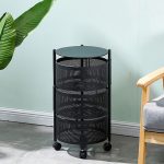 4-SOGA 3 Tier Steel Round Rotating Kitchen Cart Multi-Functional Shelves Portable Storage Organizer with Wheels