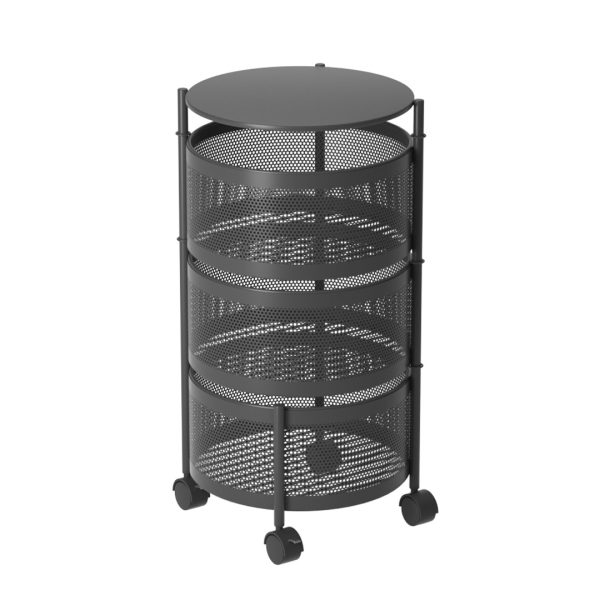 1-SOGA 3 Tier Steel Round Rotating Kitchen Cart Multi-Functional Shelves Portable Storage Organizer with Wheels