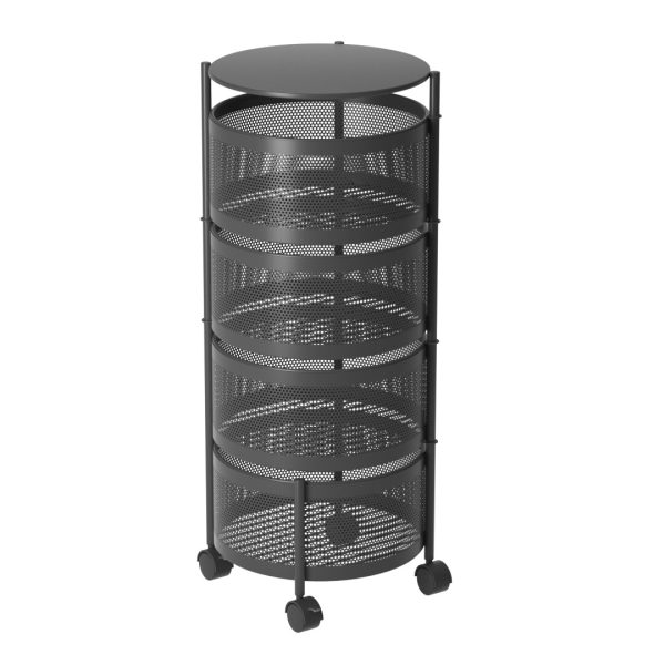 1-SOGA 4 Tier Steel Round Rotating Kitchen Cart Multi-Functional Shelves Portable Storage Organizer with Wheels