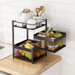 3-SOGA 2 Tier Steel Square Rotating Kitchen Cart Multi-Functional Shelves Portable Storage Organizer with Wheels