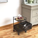4-SOGA 2 Tier Steel Square Rotating Kitchen Cart Multi-Functional Shelves Portable Storage Organizer with Wheels