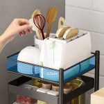 6-SOGA 2 Tier Steel Square Rotating Kitchen Cart Multi-Functional Shelves Portable Storage Organizer with Wheels