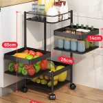 2-SOGA 3 Tier Steel Square Rotating Kitchen Cart Multi-Functional Shelves Portable Storage Organizer with Wheels