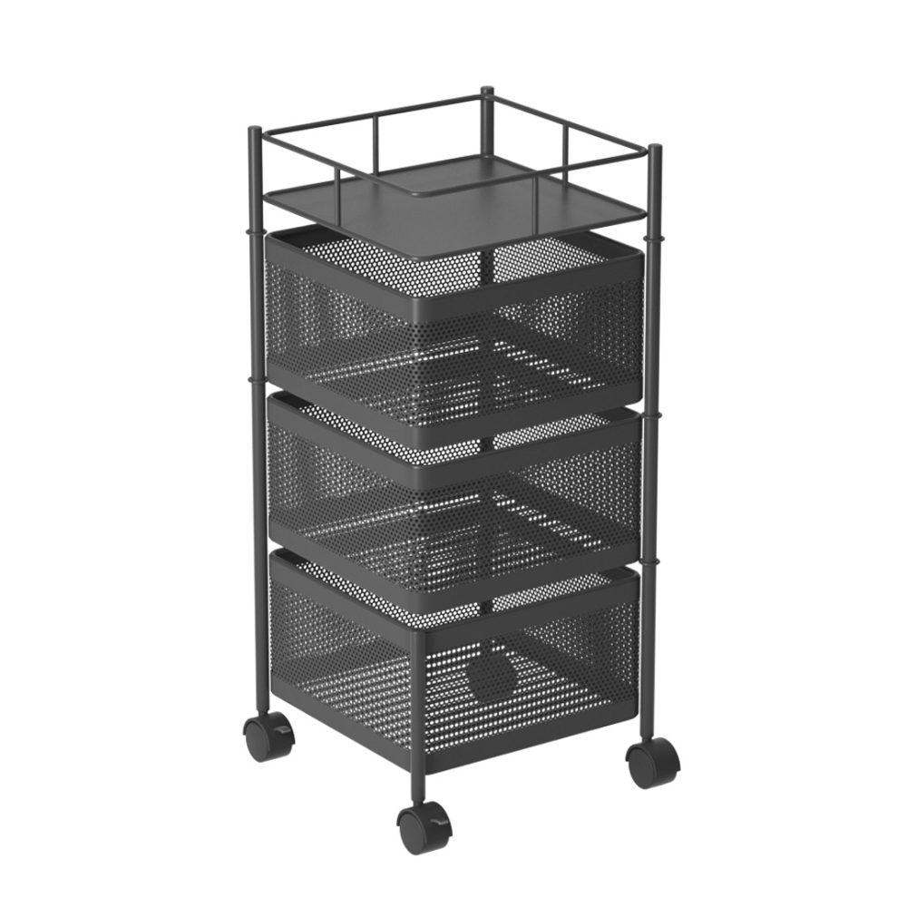 1-SOGA 3 Tier Steel Square Rotating Kitchen Cart Multi-Functional Shelves Portable Storage Organizer with Wheels