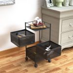 4-SOGA 3 Tier Steel Square Rotating Kitchen Cart Multi-Functional Shelves Portable Storage Organizer with Wheels