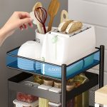 6-SOGA 3 Tier Steel Square Rotating Kitchen Cart Multi-Functional Shelves Portable Storage Organizer with Wheels