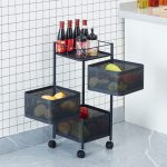 3-SOGA 2X 3 Tier Steel Square Rotating Kitchen Cart Multi-Functional Shelves Portable Storage Organizer with Wheels