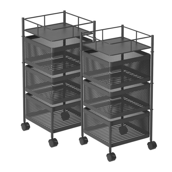 1-SOGA 2X 3 Tier Steel Square Rotating Kitchen Cart Multi-Functional Shelves Portable Storage Organizer with Wheels