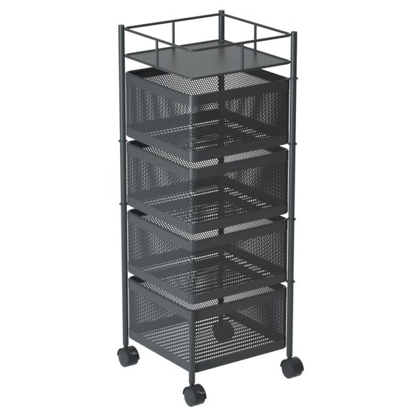 1-SOGA 4 Tier Steel Square Rotating Kitchen Cart Multi-Functional Shelves Portable Storage Organizer with Wheels