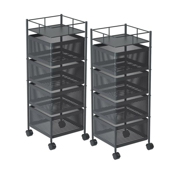 1-SOGA 2X 4 Tier Steel Square Rotating Kitchen Cart Multi-Functional Shelves Portable Storage Organizer with Wheels