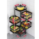 2-SOGA 5 Tier Steel Square Rotating Kitchen Cart Multi-Functional Shelves Portable Storage Organizer with Wheels