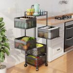 4-SOGA 5 Tier Steel Square Rotating Kitchen Cart Multi-Functional Shelves Portable Storage Organizer with Wheels