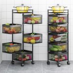 3-SOGA 2X 5 Tier Steel Square Rotating Kitchen Cart Multi-Functional Shelves Portable Storage Organizer with Wheels