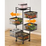 6-SOGA 2X 5 Tier Steel Square Rotating Kitchen Cart Multi-Functional Shelves Portable Storage Organizer with Wheels