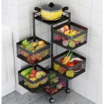 7-SOGA 2X 5 Tier Steel Square Rotating Kitchen Cart Multi-Functional Shelves Portable Storage Organizer with Wheels