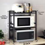 2-SOGA 3 Tier Steel Black Retractable Kitchen Microwave Oven Stand Multi-Functional Shelves Storage Organizer