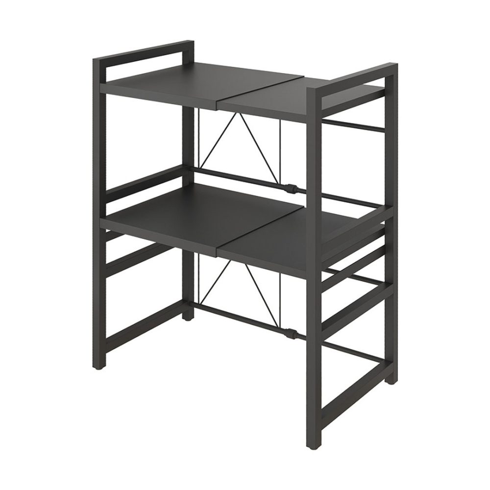 1-SOGA 3 Tier Steel Black Retractable Kitchen Microwave Oven Stand Multi-Functional Shelves Storage Organizer