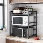 3-SOGA 3 Tier Steel Black Retractable Kitchen Microwave Oven Stand Multi-Functional Shelves Storage Organizer