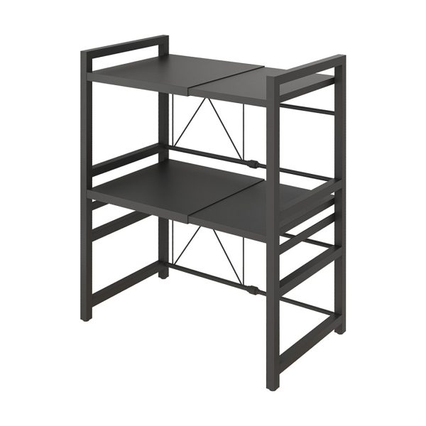 1-SOGA 3 Tier Steel Black Retractable Kitchen Microwave Oven Stand Multi-Functional Shelves Storage Organizer