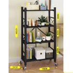 2-SOGA 4 Tier Steel Black Foldable Display Stand Multi-Functional Shelves Portable Storage Organizer with Wheels