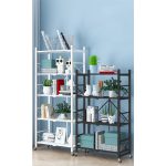 3-SOGA 4 Tier Steel Black Foldable Display Stand Multi-Functional Shelves Portable Storage Organizer with Wheels