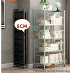 4-SOGA 2X 4 Tier Steel Black Foldable Display Stand Multi-Functional Shelves Portable Storage Organizer with Wheels
