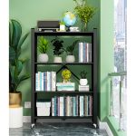 6-SOGA 2X 4 Tier Steel Black Foldable Display Stand Multi-Functional Shelves Portable Storage Organizer with Wheels