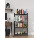 7-SOGA 2X 4 Tier Steel Black Foldable Display Stand Multi-Functional Shelves Portable Storage Organizer with Wheels