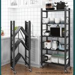 4-SOGA 5 Tier Steel Black Foldable Display Stand Multi-Functional Shelves Portable Storage Organizer with Wheels