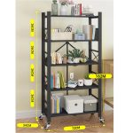 2-SOGA 2X 5 Tier Steel Black Foldable Display Stand Multi-Functional Shelves Portable Storage Organizer with Wheels