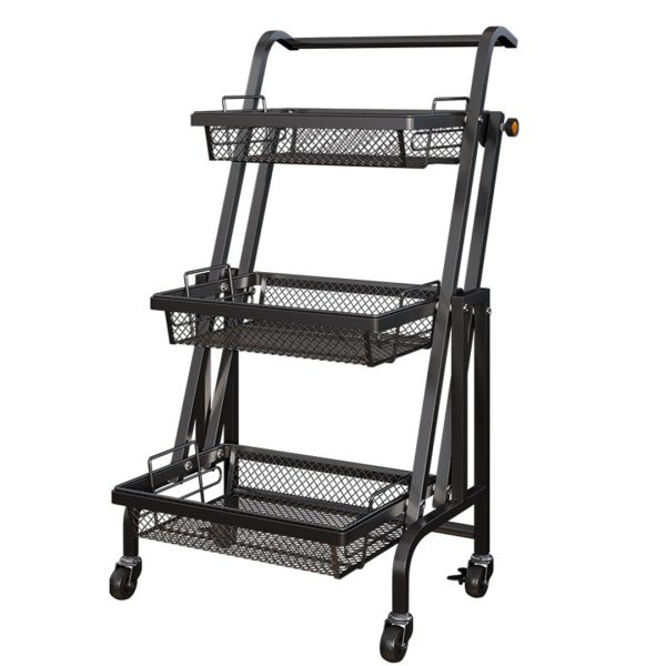 1-SOGA 3 Tier Steel Black Adjustable Kitchen Cart Multi-Functional Shelves Portable Storage Organizer with Wheels