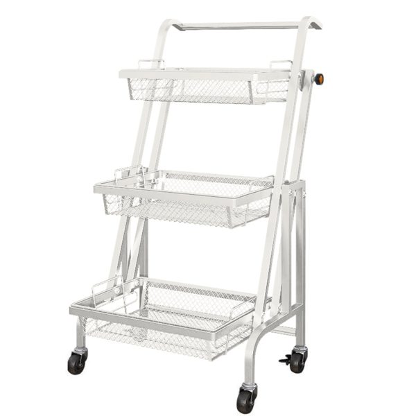 1-SOGA 3 Tier Steel White Adjustable Kitchen Cart Multi-Functional Shelves Portable Storage Organizer with Wheels
