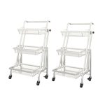 1-SOGA 2X 3 Tier Steel White Adjustable Kitchen Cart Multi-Functional Shelves Portable Storage Organizer with Wheels