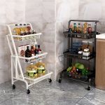 3-SOGA 2X 3 Tier Steel White Adjustable Kitchen Cart Multi-Functional Shelves Portable Storage Organizer with Wheels