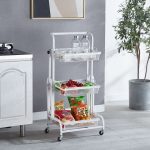 7-SOGA 2X 3 Tier Steel White Adjustable Kitchen Cart Multi-Functional Shelves Portable Storage Organizer with Wheels
