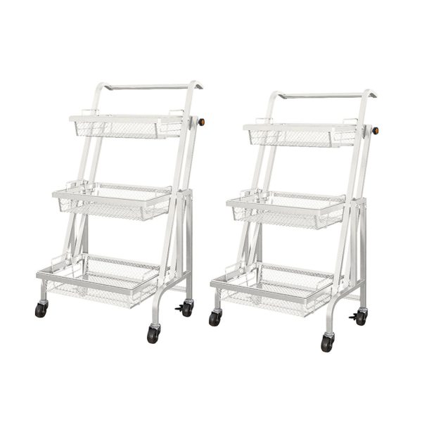 1-SOGA 2X 3 Tier Steel White Adjustable Kitchen Cart Multi-Functional Shelves Portable Storage Organizer with Wheels