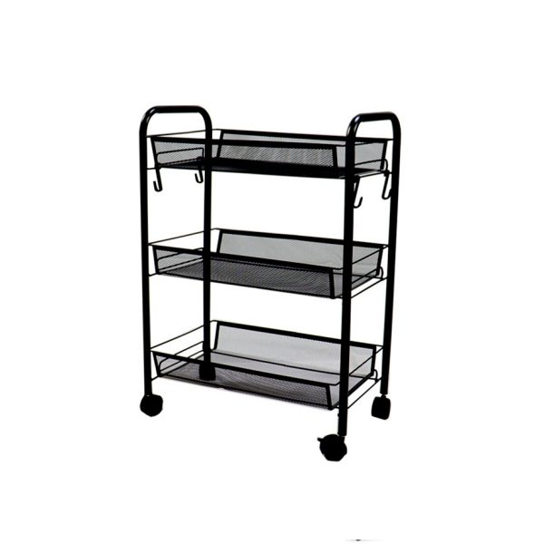 1-SOGA 3 Tier Steel Black Bee Mesh Kitchen Cart Multi-Functional Shelves Portable Storage Organizer with Wheels