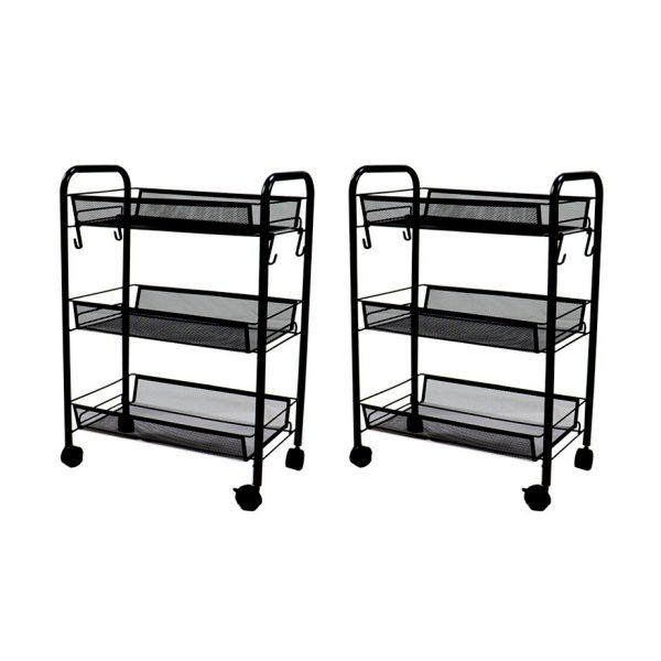 1-SOGA 2X 3 Tier Steel Black Bee Mesh Kitchen Cart Multi-Functional Shelves Portable Storage Organizer with Wheels