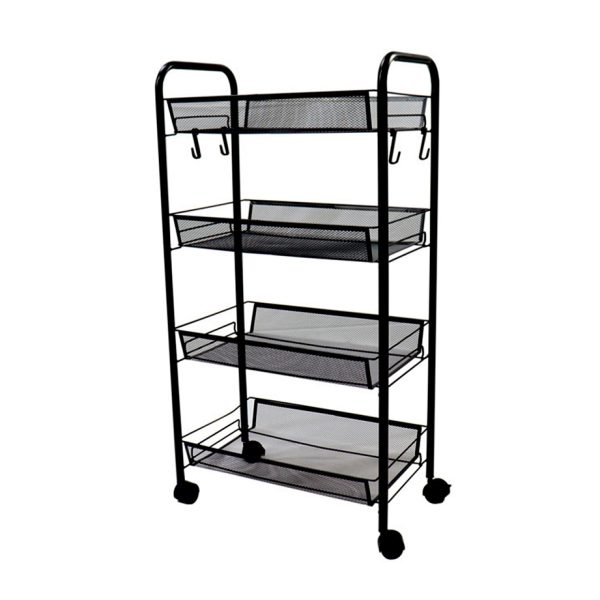 1-SOGA 4 Tier Steel Black Bee Mesh Kitchen Cart Multi-Functional Shelves Portable Storage Organizer with Wheels