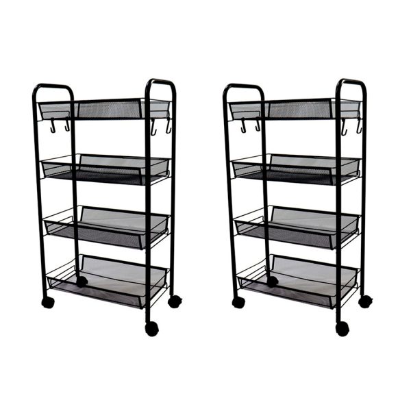 1-SOGA 2X 4 Tier Steel Black Bee Mesh Kitchen Cart Multi-Functional Shelves Portable Storage Organizer with Wheels