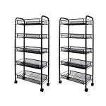 1-SOGA 2X 5 Tier Steel Black Bee Mesh Kitchen Cart Multi-Functional Shelves Portable Storage Organizer with Wheels