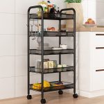 3-SOGA 2X 5 Tier Steel Black Bee Mesh Kitchen Cart Multi-Functional Shelves Portable Storage Organizer with Wheels