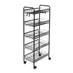 7-SOGA 2X 5 Tier Steel Black Bee Mesh Kitchen Cart Multi-Functional Shelves Portable Storage Organizer with Wheels
