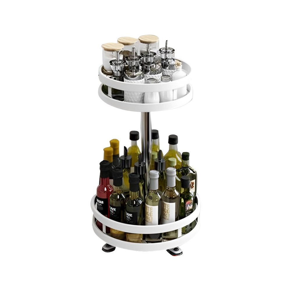 1-SOGA 2 Tier Steel White Round Rotating Multi-Function Kitchen Portable Storage Spice Seasoning Kitchen Countertop Organiser Shelf