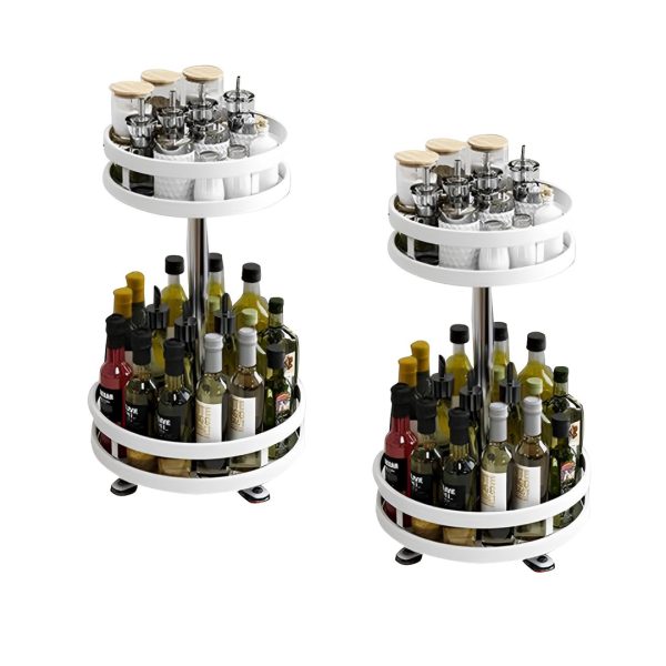 1-SOGA 2X 2 Tier Steel White Round Rotating Multi-Function Kitchen Portable Storage Spice Seasoning Kitchen Countertop Organiser Shelf