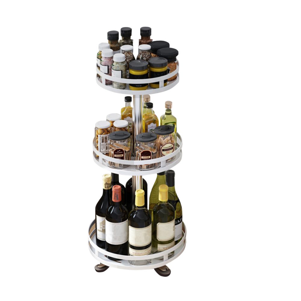1-SOGA 3 Tier Steel White Round Rotating Multi-Function Kitchen Portable Storage Spice Seasoning Kitchen Countertop Organiser Shelf